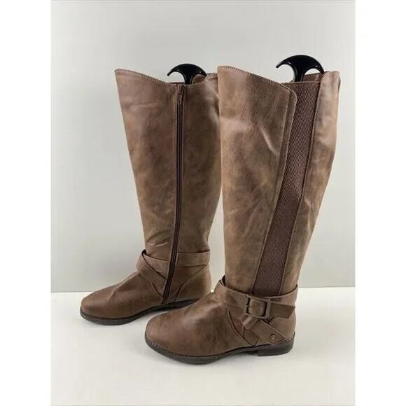 Bullboxer KAYLEY Brown Faux Leather Side Zip Round Toe Knee High Boots Women - Picture 5 of 8